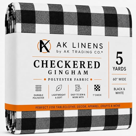 60" Wide Checkered Gingham Buffalo Check Polyester Poplin Fabric - Black & White - 5 Yards