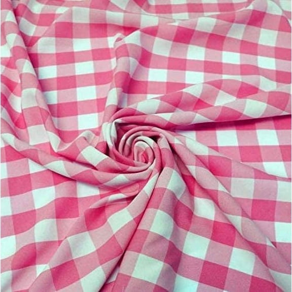 60" Wide Checkered Gingham Buffalo Check Polyester Poplin Fabric - Fuchsia & White - 50 Yards