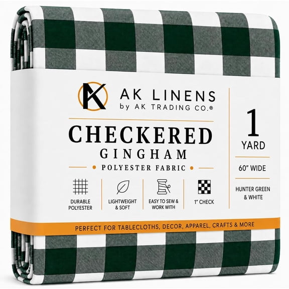 60" Wide Checkered Gingham Buffalo Check Polyester Poplin Fabric - Hunter Green & White - 1 Yard