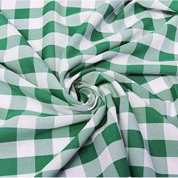 60" Wide Checkered Gingham Buffalo Check Polyester Poplin Fabric - Hunter Green & White - 10 Yards