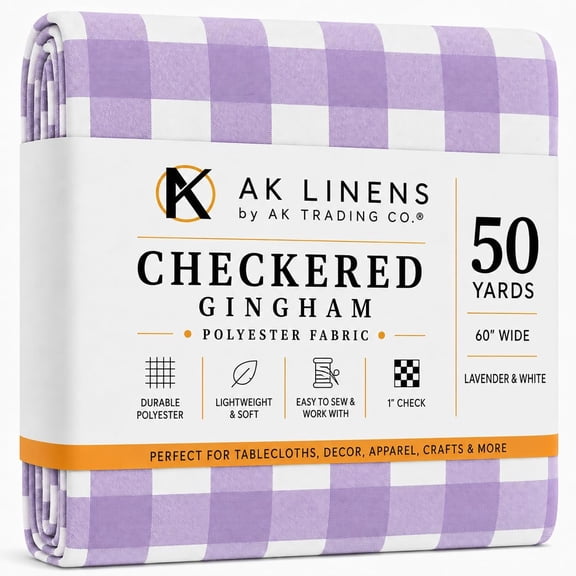 60" Wide Checkered Gingham Buffalo Check Polyester Poplin Fabric - Lavender & White - 50 Yards
