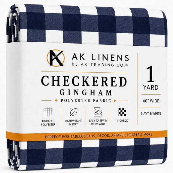 60" Wide Checkered Gingham Buffalo Check Polyester Poplin Fabric - Navy & White - 1 Yard