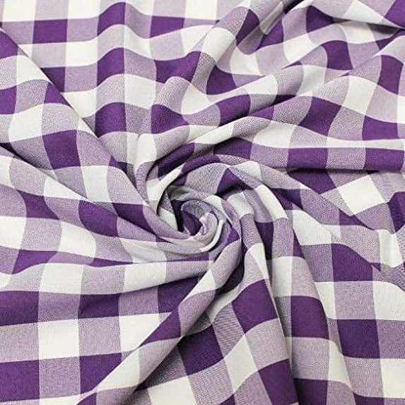 60" Wide Checkered Gingham Buffalo Check Polyester Poplin Fabric - Purple & White - 10 Yards