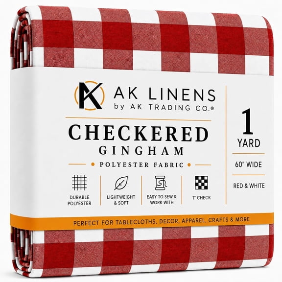 60" Wide Checkered Gingham Buffalo Check Polyester Poplin Fabric - Red & White - 1 Yard