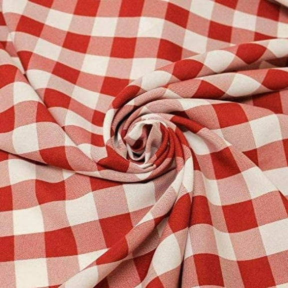 60" Wide Checkered Gingham Buffalo Check Polyester Poplin Fabric - Red & White - 25 Yards