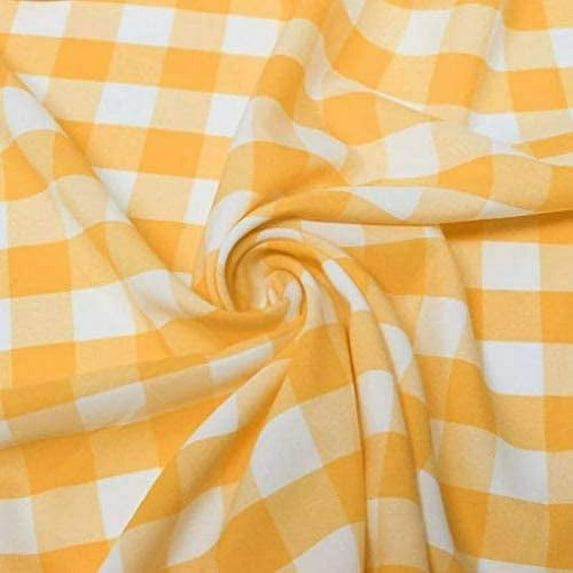 60" Wide Checkered Gingham Buffalo Check Polyester Poplin Fabric - Tangerine & White - 50 Yards