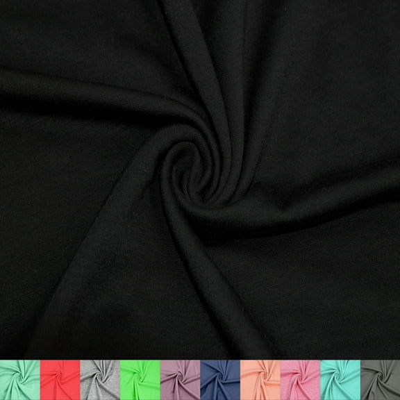 60" Wide Poly Spandex French Terry Brushed Fabric (220 GSM), Medium Weight, 4-Way Stretch, Soft & Warm - Great for Apparel, Hoodies, Sweatshirts, Joggers & DIY- Black