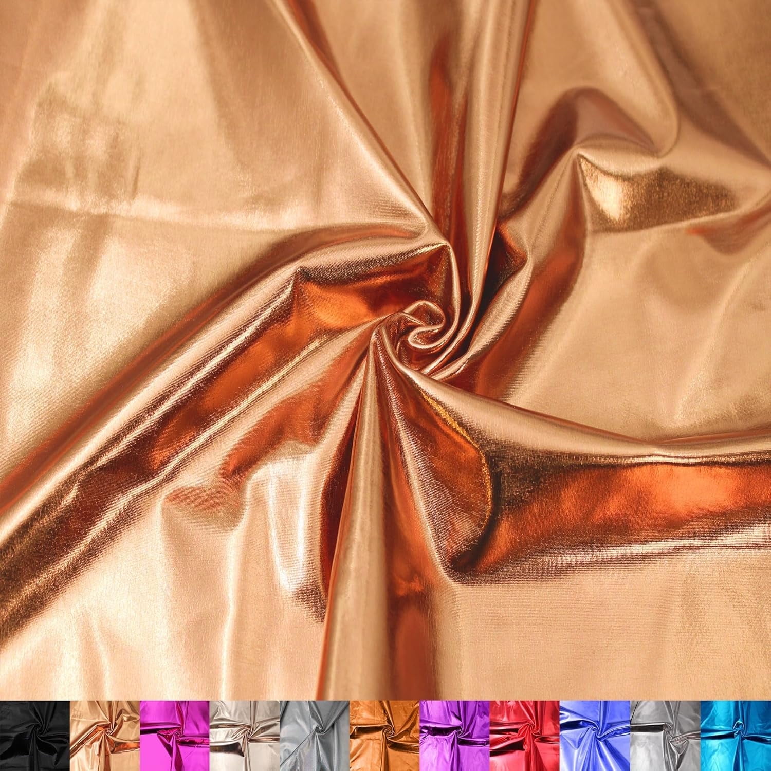 60" Wide Poly Spandex - Metallic Foil Stretch Fabric - Sold by the Yard - 185 GSM, Medium Weight, 2-Way Stretch - Apparel, Leggings, Dance Outfits, Party & DIY -Copper
