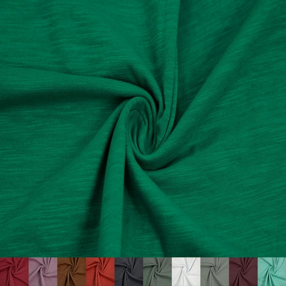 60" Wide Slub Cotton Spandex Jersey Knit Fabric by the Yard - (170 GSM) Medium Weight, 2-Way Stretch, Breathable - Apparel, Casual, Activewear, Layering & Craft- Kelly Green