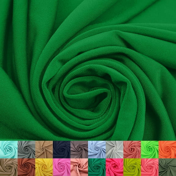 60" Wide Venezia Poly Spandex Fabric - (200 GSM), Medium Weight, 2-Way Stretch, Soft & Breathable for Apparel, Activewear, Leggings, Decorations, Headband & DIY-Kelly Green