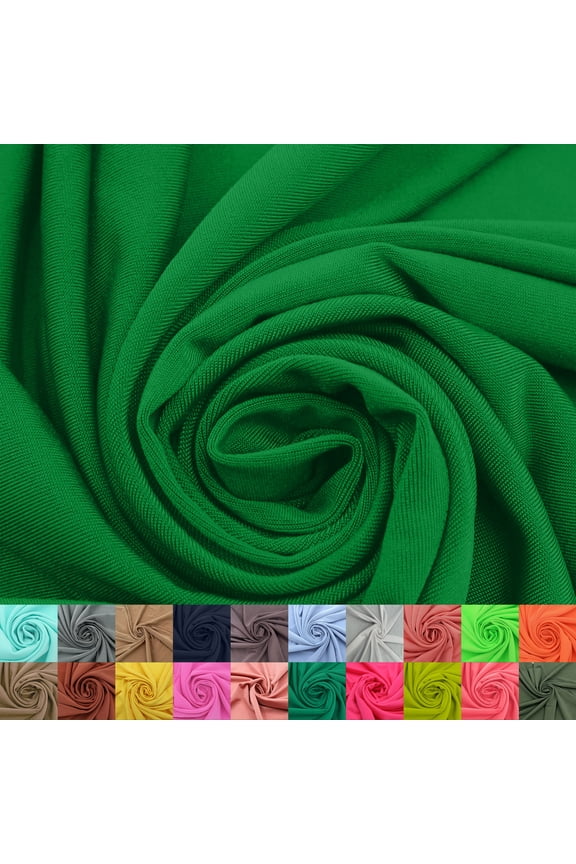 60" Wide Venezia Poly Spandex Fabric - (200 GSM), Medium Weight, 2-Way Stretch, Soft & Breathable for Apparel, Activewear, Leggings, Decorations, Headband & DIY-Kelly Green