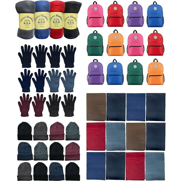 60 Winter Kit Pack Unisex Winter Bundle Set,Hats And Gloves, Backpacks, Blankets