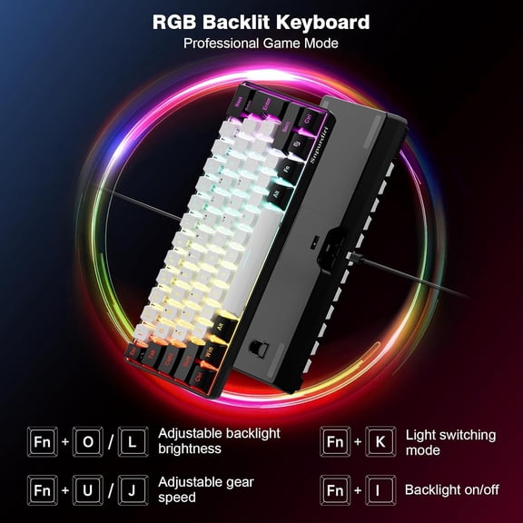 60% Wired Gaming Keyboard, 61 Keys RGB Backlit Ultra-Compact Small Keyboard, for PC/Mac Gamer, Typist, Travel, Easy to Carry on Business Trip (Black-White)