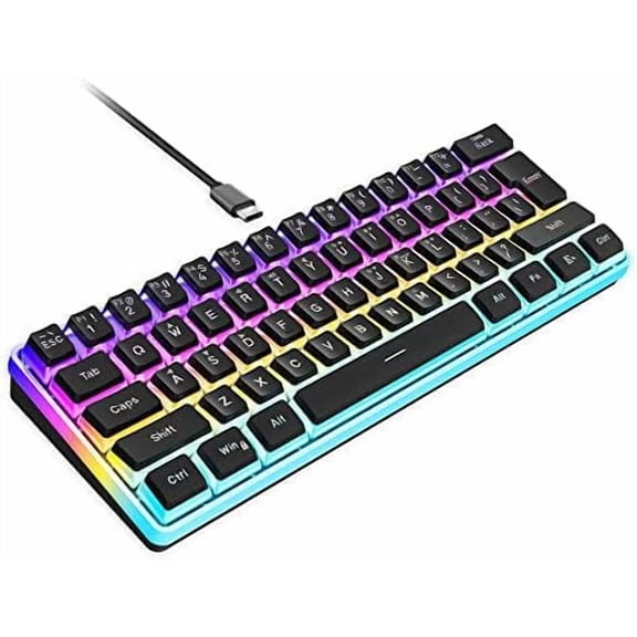 60% Wired Gaming Keyboard, Pudding Keycaps with Translucent Layer,RGB Ultra-Compact Mini Keyboards, Waterproof Small 61 Keys Keyboard for Office/Gaming(Black)