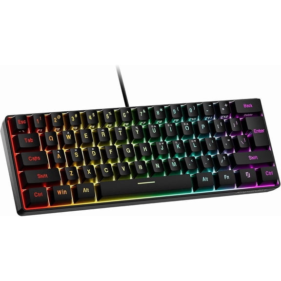 60% Wired Gaming Keyboard, RGB Backlit Ultra-Compact Mini Keyboard, Waterproof Small Compact 61 Keys for PC/Mac Gamer, Typist, Travel, Easy to Carry on Business Trip(Black)