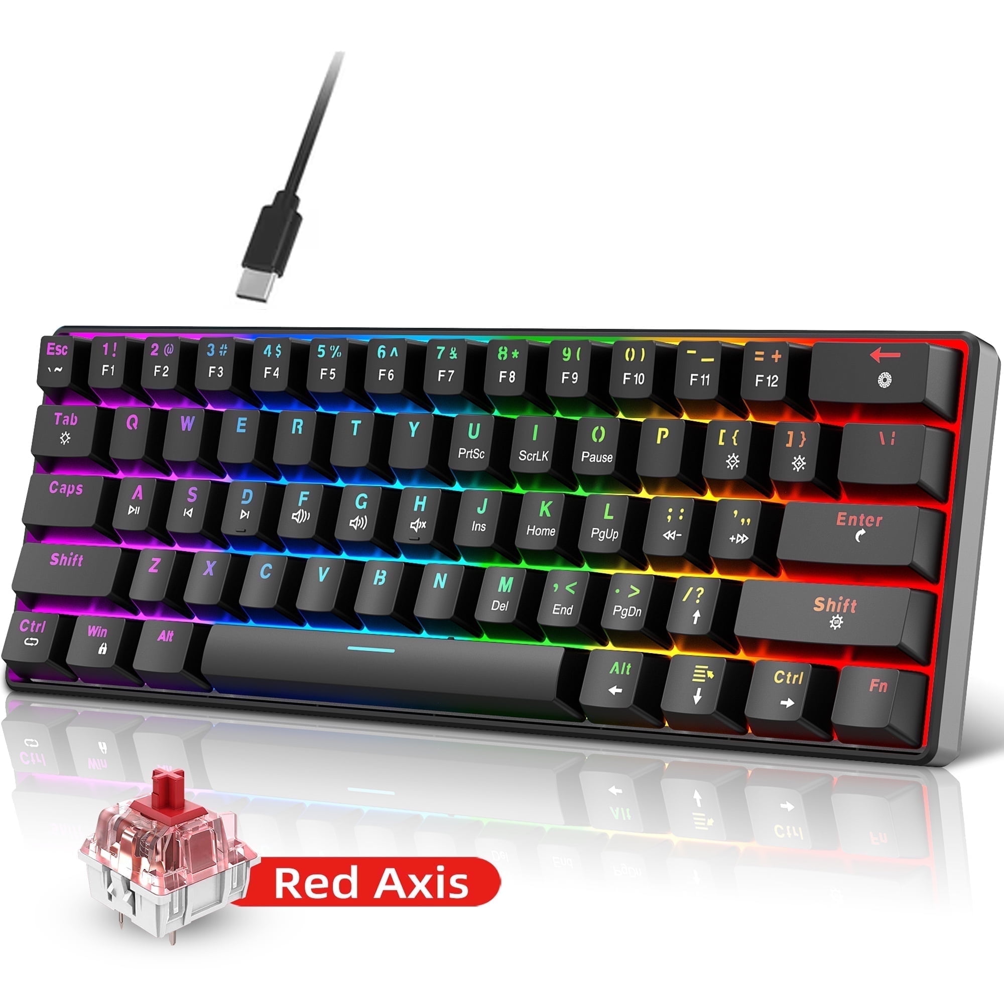 60% Mechanical Gaming Keyboard,Mini Keyboard with Hot Swappable,Mechanical Red Switch,21 LED Lingting Effects,DIY 61 Keys Wired Keyboard for Gamer&Office