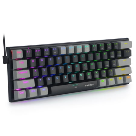 60% Wired Mechanical Gaming Keyboard, E-YOOSO RGB Backlit Ultra-Compact 61 Keys Hot Swappable Mini Waterproof Wired Office Keyboard with Blue Switches for Windows, Mac OS Gamers (Black Grey)