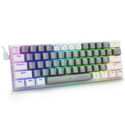 60% Wired Mechanical Gaming Keyboard, E-YOOSO RGB Backlit Ultra-Compact 61 Keys Hot Swappable Mini Waterproof Wired Office Keyboard with Red Switches for Windows, Mac OS Gamers Grey White
