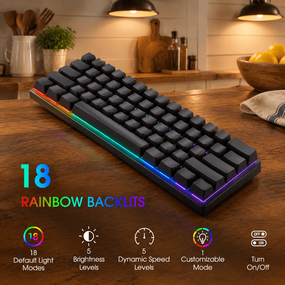 60% Wired Mechanical Gaming With Bluees Ledlit