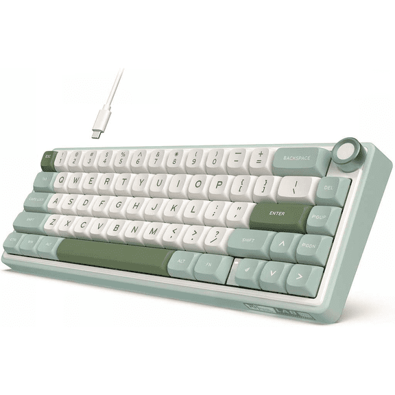 60% Wired Mechanical Keyboard Gasket Mount RGB Backlit with Programmable Knob MDA PBT Keycaps QMK VIA Hot Swappable Linear Switch Cyan
