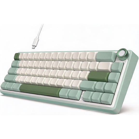 60% Wired Mechanical Keyboard Gasket Mount RGB Backlit with Programmable Knob MDA PBT Keycaps QMK VIA Hot Swappable Linear Switch Cyan