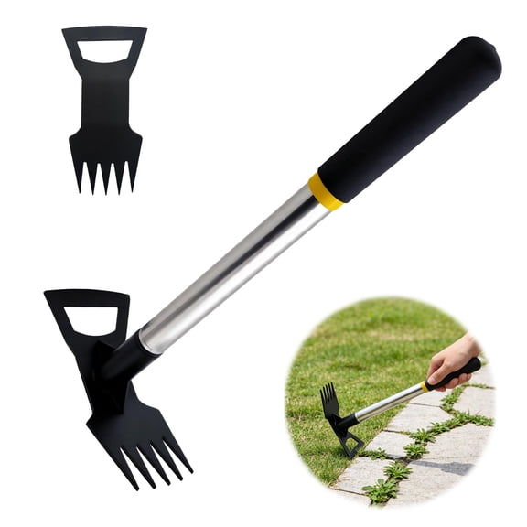 60" Wooden Handle 2 in 1 Uprooting Tool,7-Tine Garden Hoe for Weeding,Remover for Yard,Sidewalks,Driveways,and Areas Around Residential Entrance Fences(7-Tooth Wooden Handle)