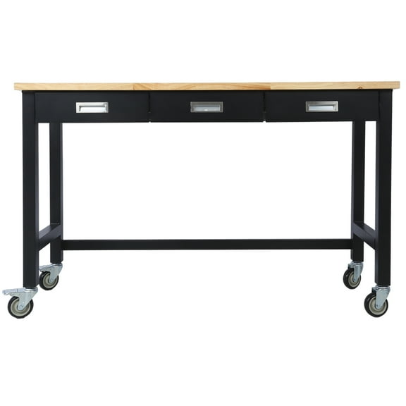 60" Workbench Wide Rolling Workbenches with Adjustable Height, Workshop Tool Bench for Garage Indoor Office