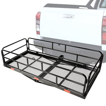 60" X 24" X 14" Folding Hitch Mount Cargo Carrier, 500lb Heavy Duty Capacity Rear Cargo Luggage Rack Basket, Foldable Hitch Mount Cargo Trailer Fits 2" Receiver for Car SUV Camping Traveling