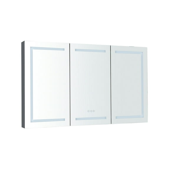 60 X 36 Inch Bathroom Medicine Cabinet With Led , Fog Mirror, Dimmable, Adjustable Glass Shelves, Sockets, Gray, Build Quality Rust- Material