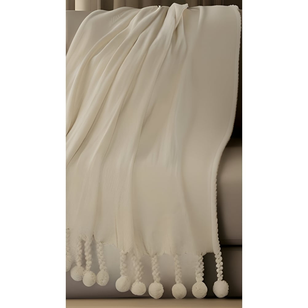 60" X 50" Cream Woven Cotton Chevron Throw Blanket with Tassels