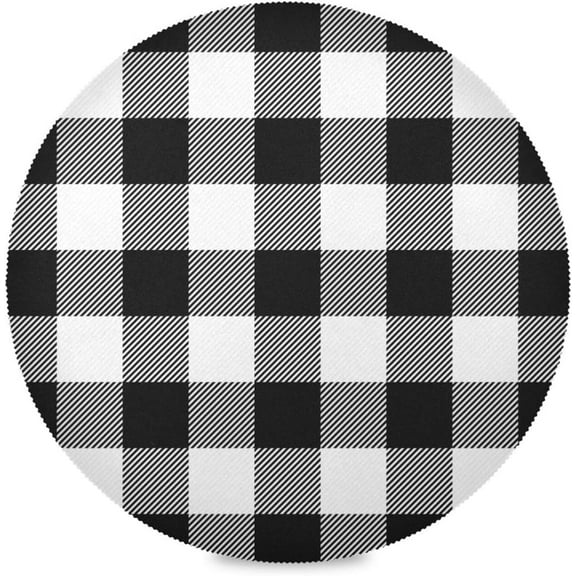 60"X 60" Buffalo Plaid Black Grey Elastic Fitted Edged Round Tablecloth Fade Resistant Anti-Shrink Table Cloth Washable Table Cover for Banquet Home Indoor or Outdoor
