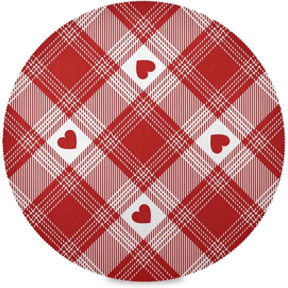 60"X 60" Heart Check Plaid Elastic Fitted Edged Round Tablecloth Fade Resistant Anti-Shrink Table Cloth Washable Table Cover for Banquet Home Indoor or Outdoor
