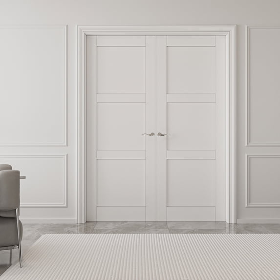 60" X 80" 3 Paneled Solid Manufactured Wood 80'' Interior French Doors With Hardware Kit / Frame