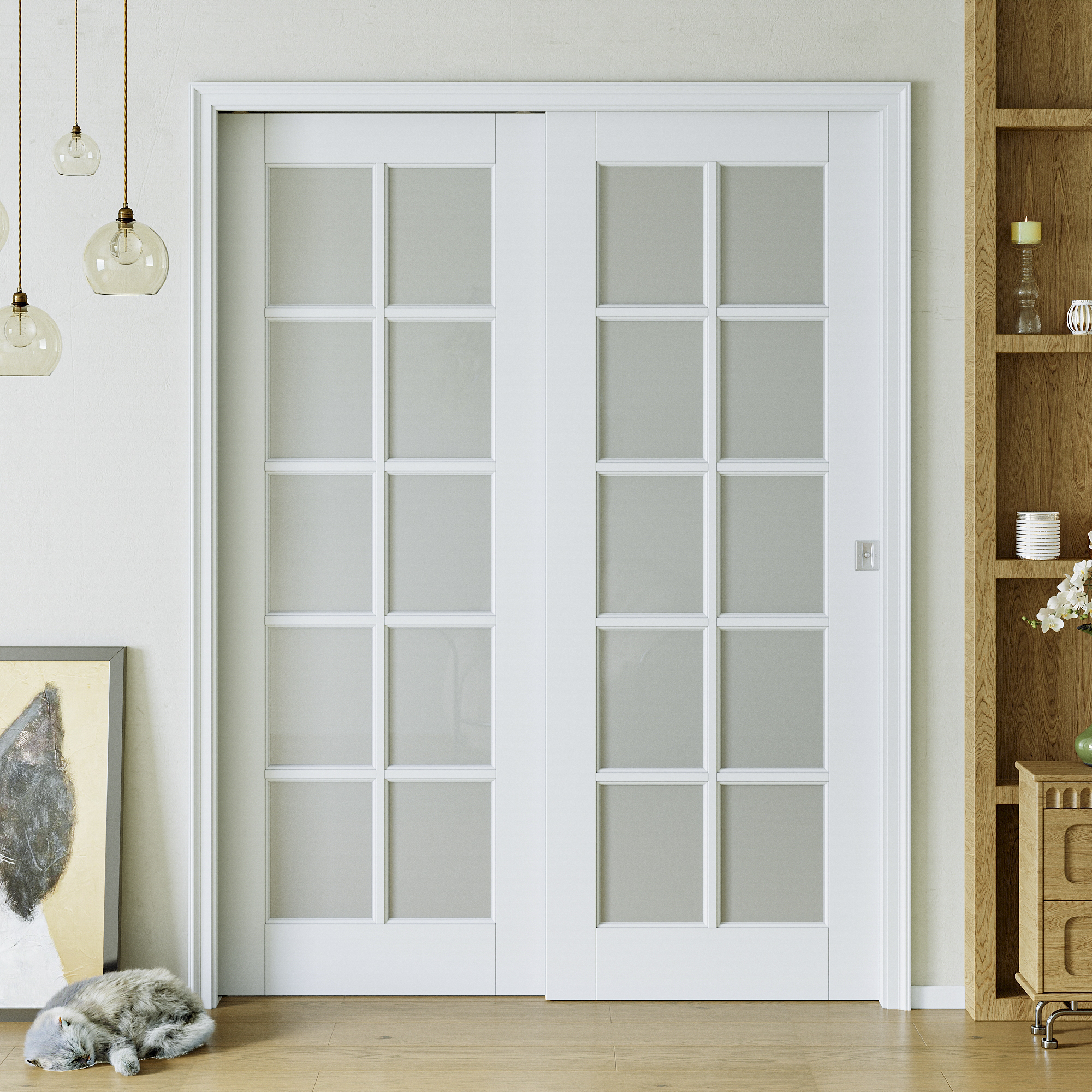 60" X 80" Interior 10-Lite Frosted Glass Sliding Bypass Closet Doors ...