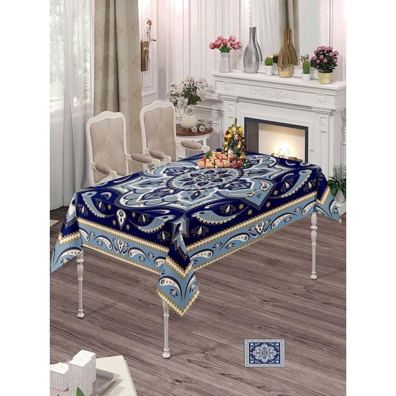 60 X 84 Inch Tablecloth Blue Boho Flowers Pattern Table Cloth Rectangle Table Washable Kitchen Dinning Table Cover Decorative