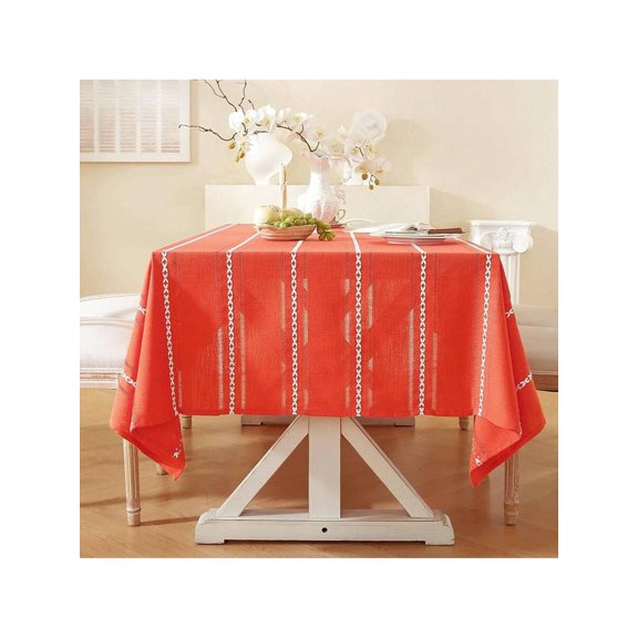 60 X 84 Inches Farmhouse Linen Tablecloth - Hemstitch Maple Orange, Wrinkle Resistant & Washable Rectangle Table Cover