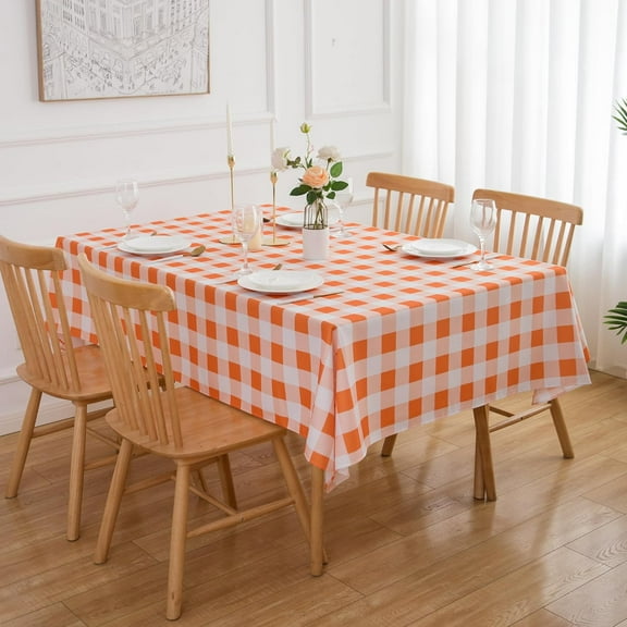 60" X 84" Rectangle Tablecloth Orange and White Checkered Buffalo Plaid Gingham Tablecloth - Oblong Polyester Table Cover Reusable Water Resistant for Thanksgiving Christmas Holiday Décor