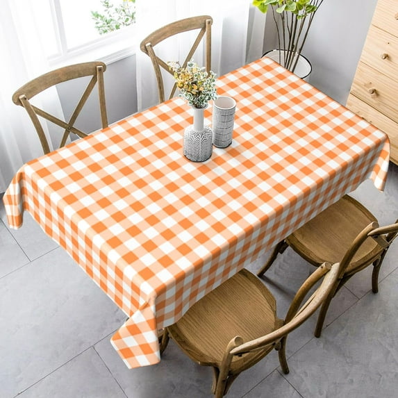 60" X 84" Rectangle Tablecloth Orange and White Checkered Buffalo Plaid Gingham Tablecloth - Oblong Polyester Table Cover Reusable Water Resistant for Thanksgiving Christmas Holiday Décor