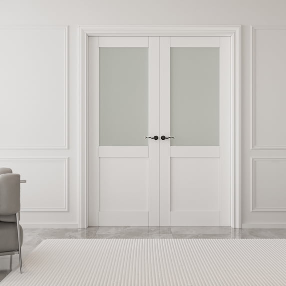 60" X 96" French Doors Half Glass Prefinish Interior Pantry Door Solid Core Double Door With Hardware Kit / Handles