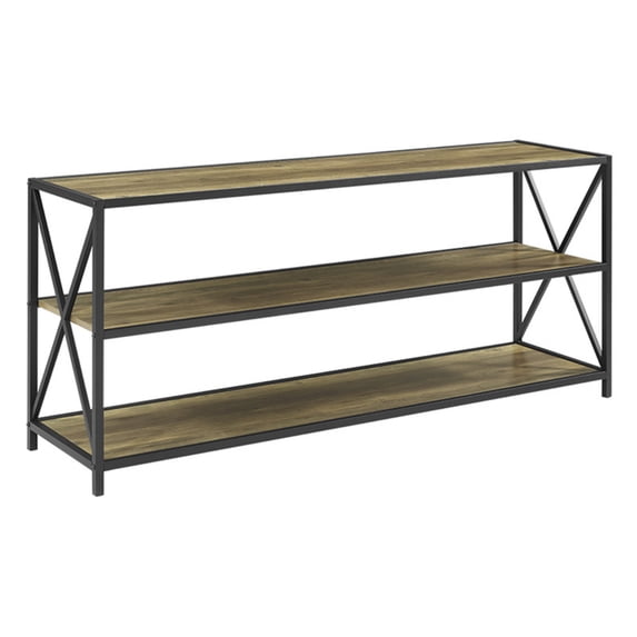 60" X-Frame Metal and Wood Console Table in Reclaimed Barnwood Brown
