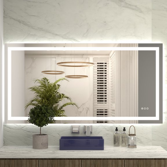 60"X28" LED Bathroom Mirror with Lights, Front Lit and Backlight, Stepless Dimmable, Anti-Fog, Shatter-Proof Tempered Glass, Memory, 3 Colors Lighting Bathroom Mirrors for Vanity