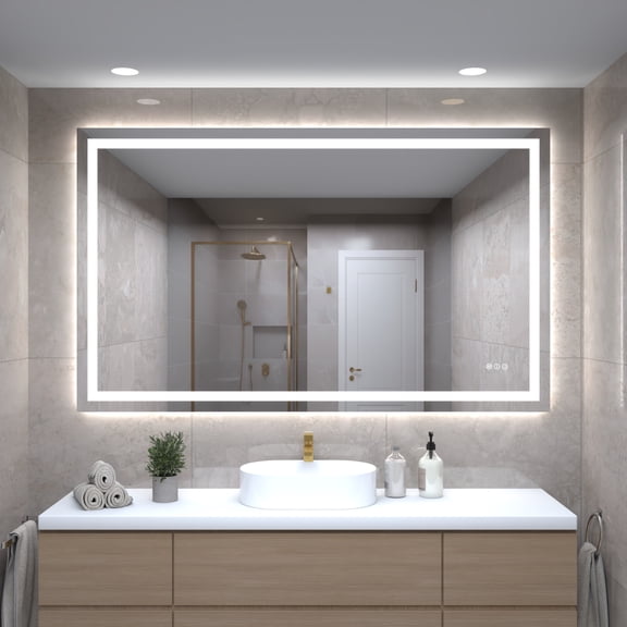 60"X36" LED Bathroom Mirror with Lights, Front Lit and Backlight, Stepless Dimmable, Anti-Fog, Shatter-Proof Tempered Glass, Memory, 3 Colors Lighting Bathroom Mirrors for Vanity