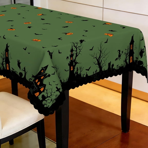 60"X84" Halloween Tablecloth, Spider Web and Pumpkin Table Cloths, Water Resistant Ghost Bat Tablecloth for Halloween Indoor Outdoor Decorations