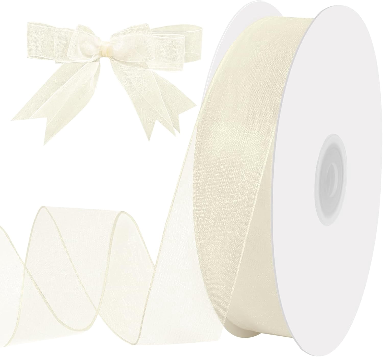 Ivory White Ribbon 60 Yards Organza Sheer Ribbon 1 Inch Ivory Ribbon - Walmart.com