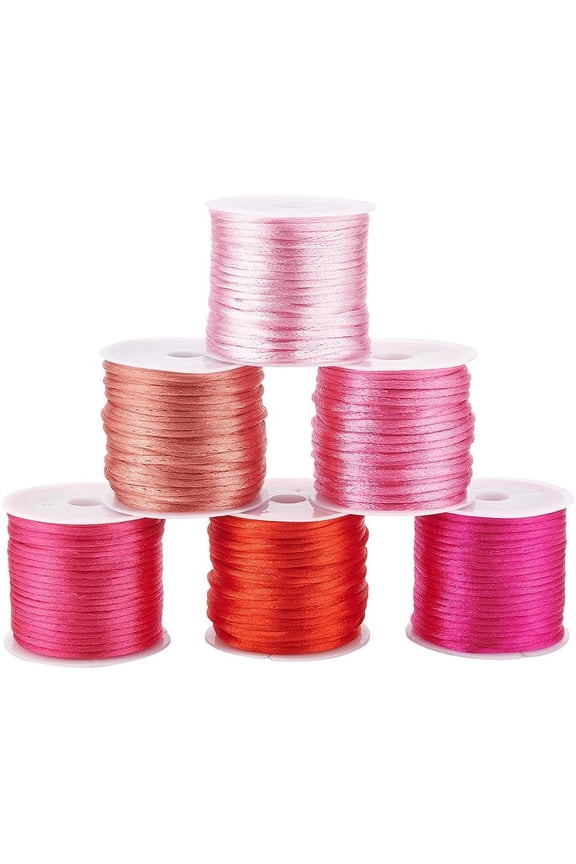 60 Yards Pink Nylon Rattail Satin Cord 2mm Silky Cord Satin String Thread for Macrame Kumihimo Friendship Bracelet Necklace Chinese Knot Dream Catchers Braid Hair Christmas 6 Color