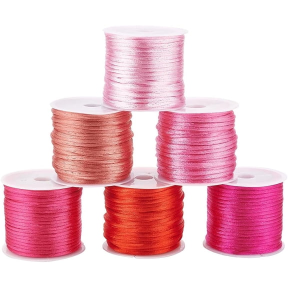 60 Yards Pink Nylon Rattail Satin Cord 2mm Silky Cord Satin String Thread for DIY