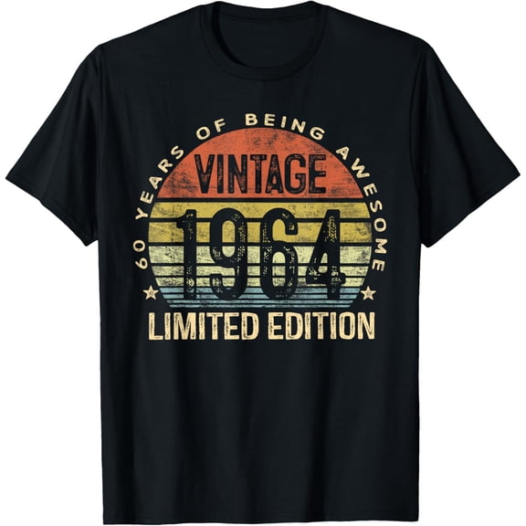 60 Year Old Gifts Vintage 1964 Limited Edition 60th Birthday T-ShirtMen and women, Black T-shirt, size: Extra large