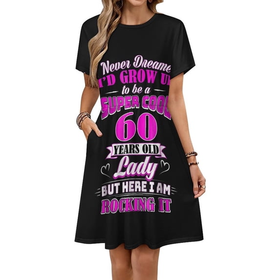 60 Year Old Lady Funny 60th Birthday Dress Fashion Beach Short Sleeve Dresses Female Party Printed Sundress