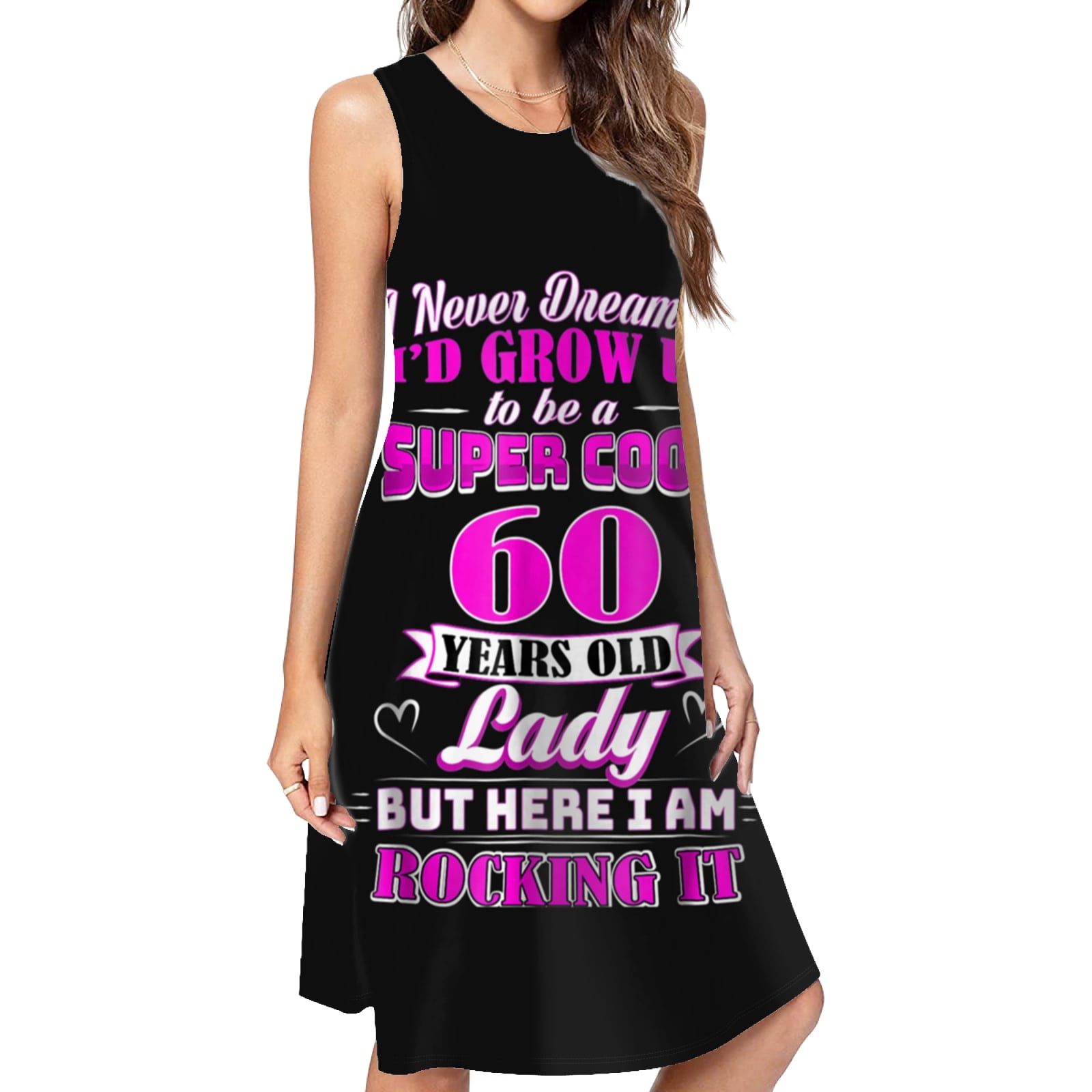 JHWJH25 60 Year Old Lady Funny 60th Birthday Dress Loose Women'S Dress Beach Dresses With Pockets Dresses For Womens, Size: Large