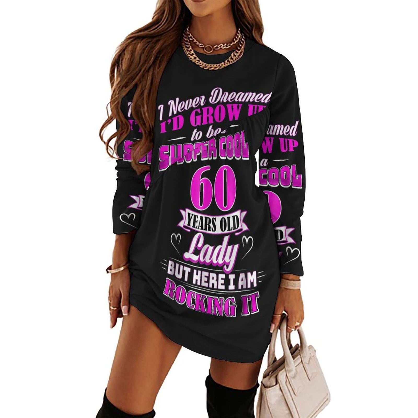 60 Year Old Lady Funny 60th Birthday Loose Dress Evening Dress Summer  Dresses for Women Luxury Dress Long Sleeved Dress - Walmart.com